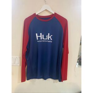 Huk performance fishing long sleeve large shirt blue red